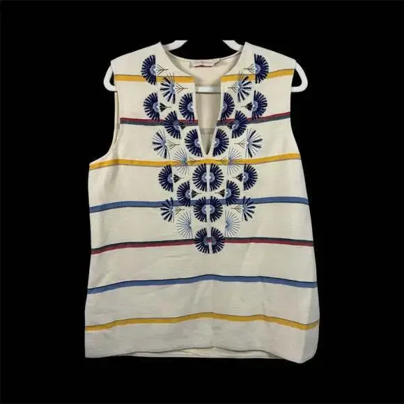 Tory Burch Women Avery Cotton/Linen Embroidered Tunic Size 10 - Picture 1 of 7